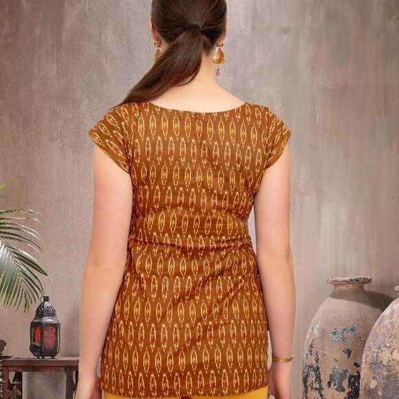 Vibrant Brown Printed Short Top | Muvvas Boutique - Picture 6 of 6